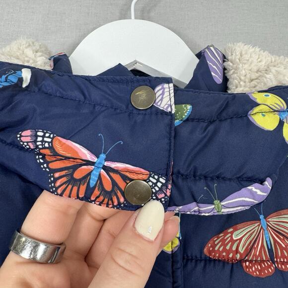 Mini Boden Girls Jacket 11-12 Blue Butterfly Padded Convertible Vest Fleece Line - Picture 2 of 14